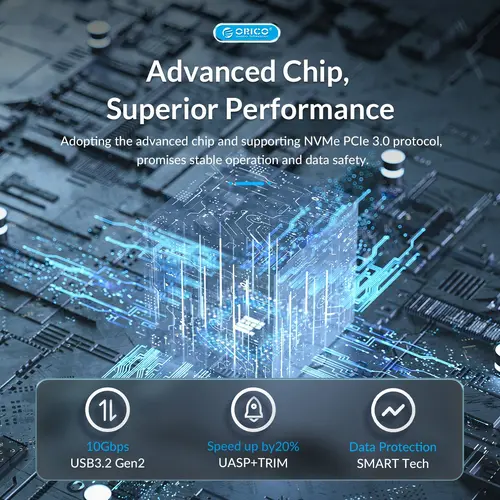 Orico външна кутия за диск Storage - Case - M.2 NVMe M key - USB3.1 Gen2 Type-C, 10Gbps - HM2-G2-BK - image 10
