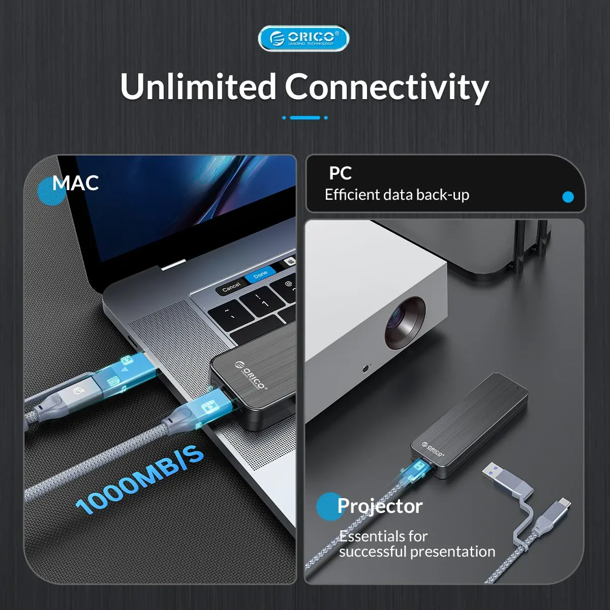 Orico carcasă externă pentru disk Storage - Case - M.2 NVMe M key - USB3.1 Gen2 Type-C, 10Gbps - HM2-G2-BK - image 12