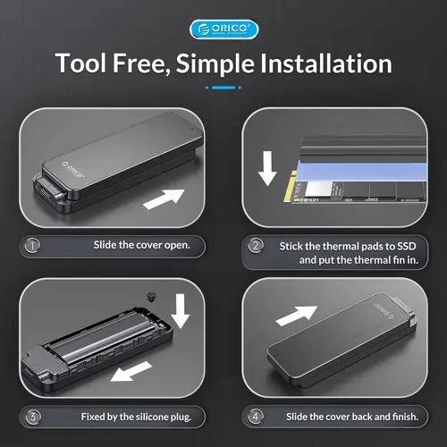 Orico външна кутия за диск Storage - Case - M.2 NVMe M key - USB3.1 Gen2 Type-C, 10Gbps - HM2-G2-BK - image 16