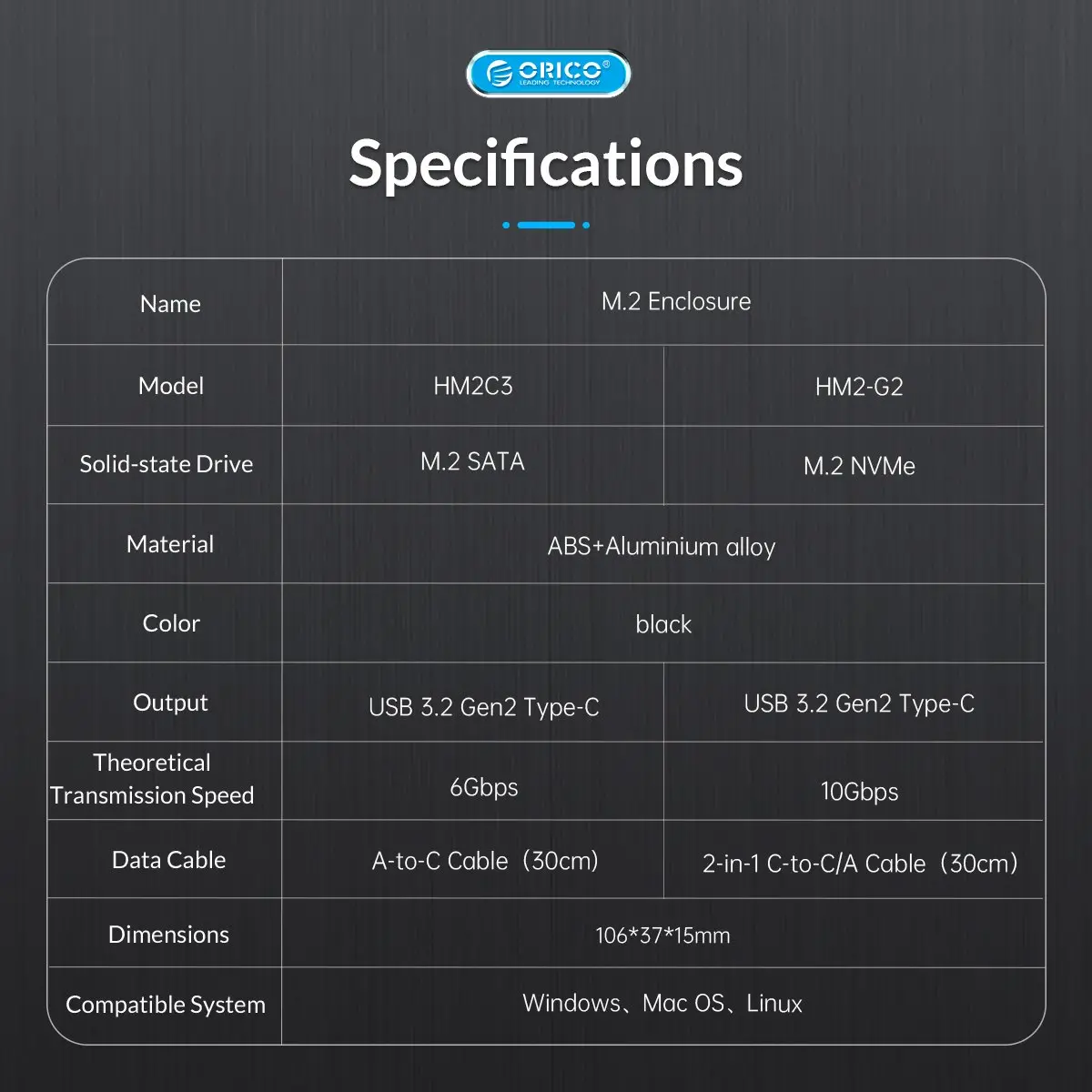 Orico външна кутия за диск Storage - Case - M.2 NVMe M key - USB3.1 Gen2 Type-C, 10Gbps - HM2-G2-BK - image 20