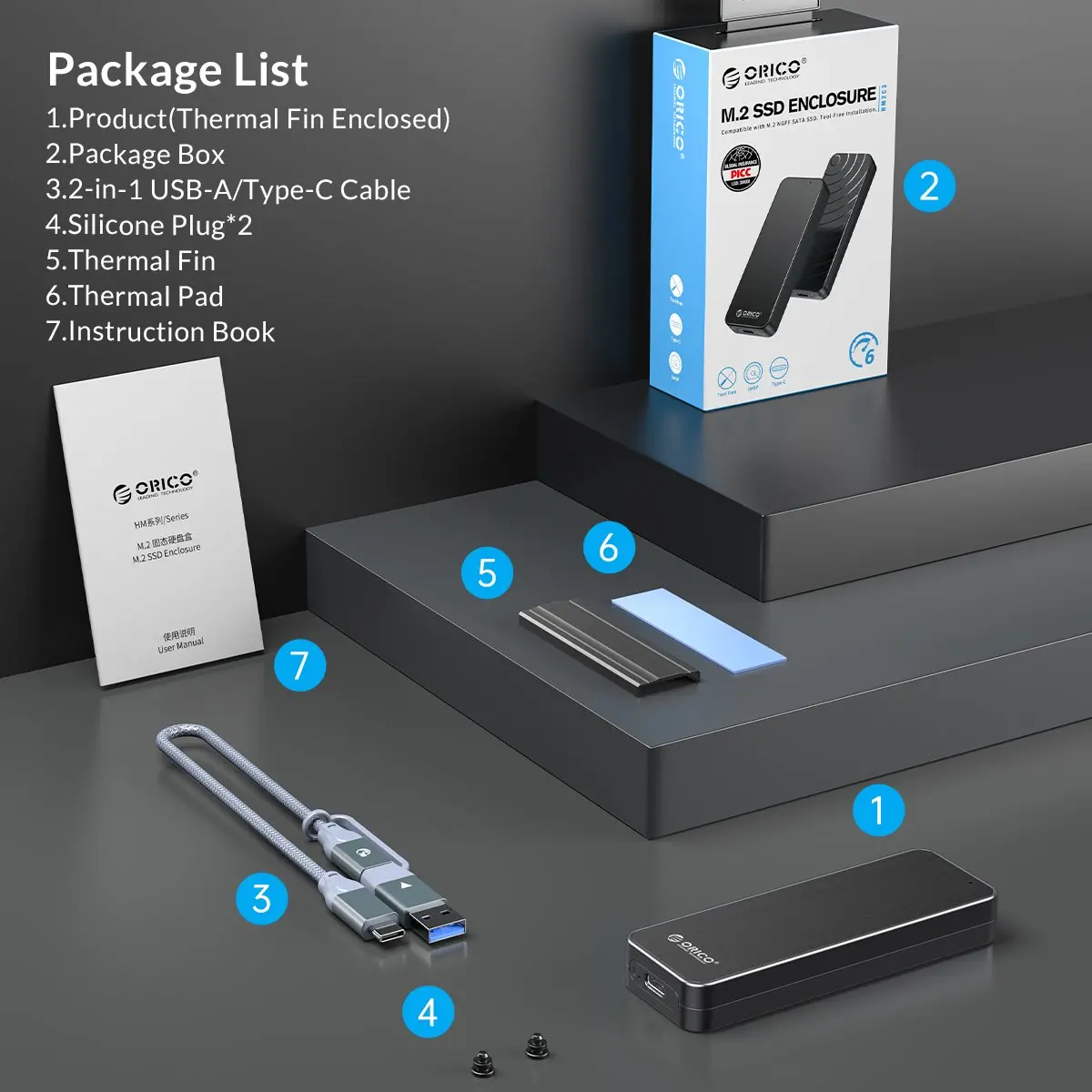 Orico carcasă externă pentru disk Storage - Case - M.2 NVMe M key - USB3.1 Gen2 Type-C, 10Gbps - HM2-G2-BK - image 21