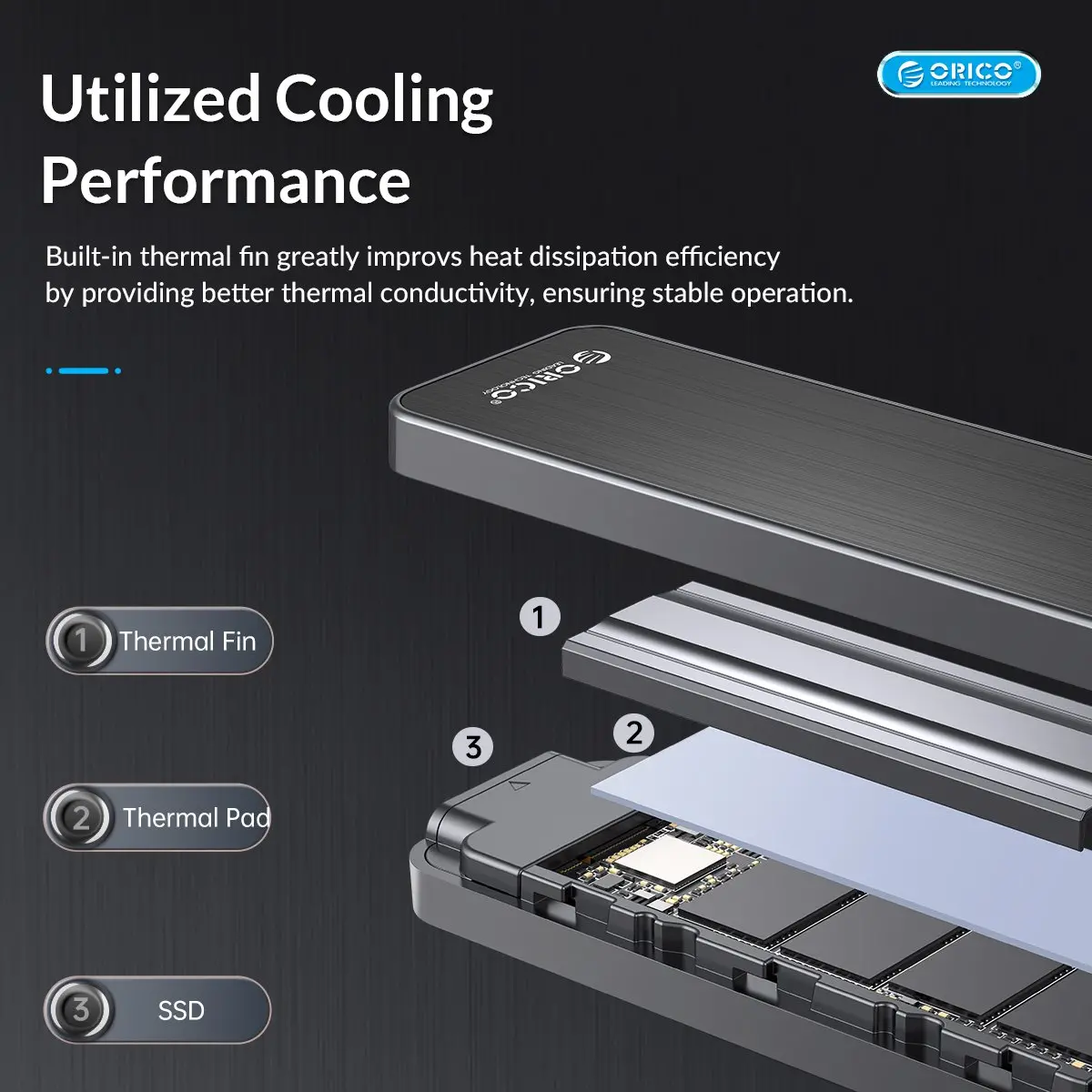 Orico carcasă externă pentru disk Storage - Case - M.2 NVMe M key - USB3.1 Gen2 Type-C, 10Gbps - HM2-G2-BK - image 7