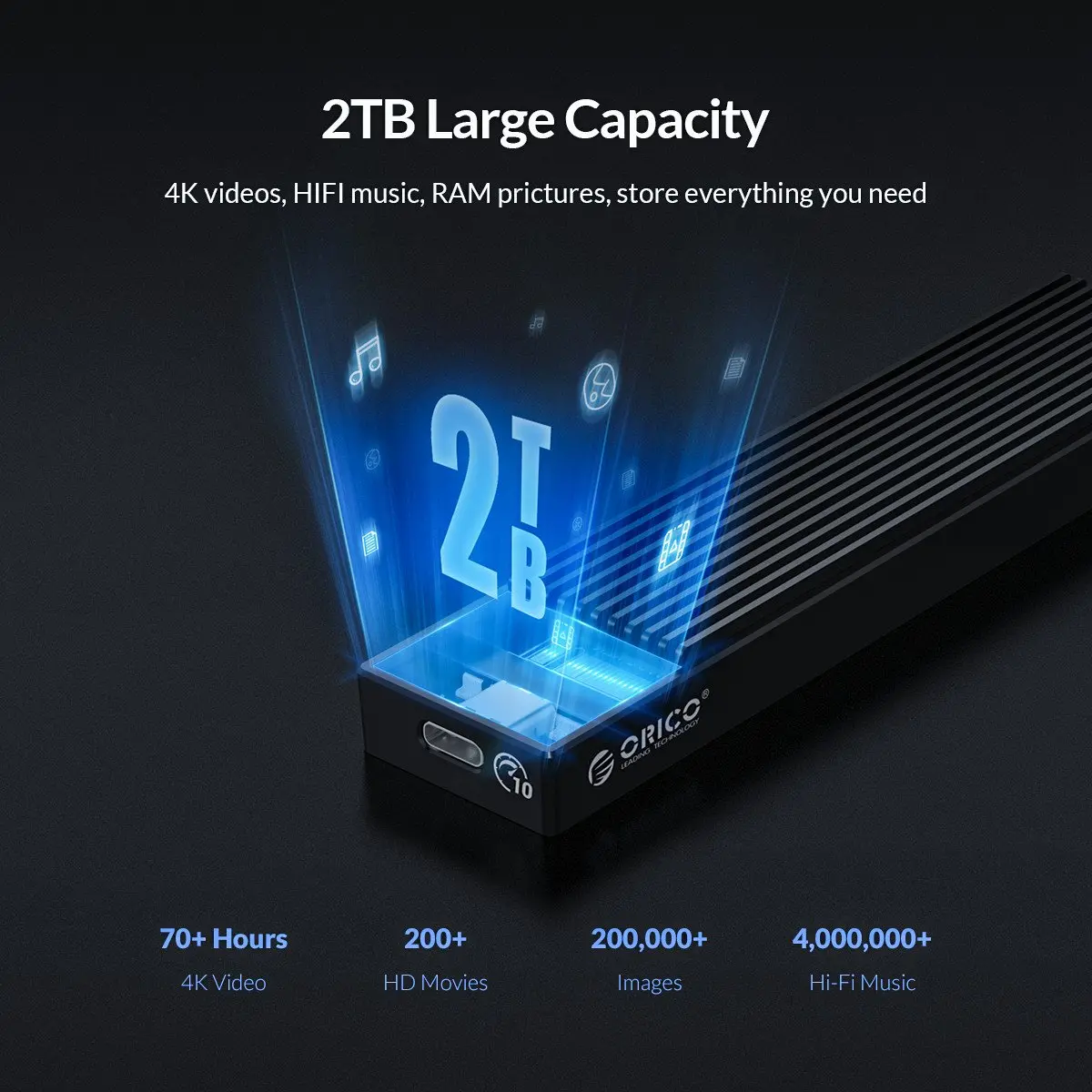 Orico външна кутия за диск Storage - Case - M.2 NVMe M-key 10 Gbps - M2PV-C3-BK-BP - image 9