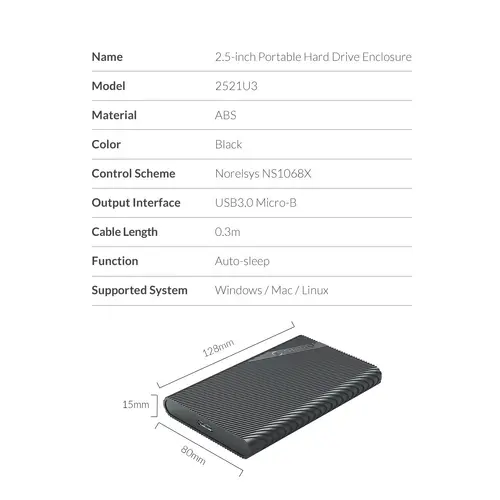 Orico carcasă pentru disc Storage - Case - 2.5 inch USB3.0 - 2521U3-BK-EP - 17