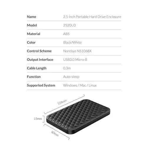 Orico θήκη δίσκου Storage - Case - 2.5 inch USB3.0 - 2520U3-BK-EP - 17