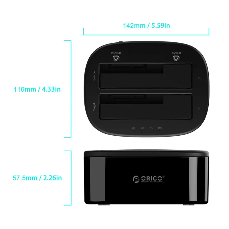 Orico stație de andocare Storage - HDD/SSD Dock - 2 BAY Clone 2.5/3.5 USB3.0 - 6228US3-C - image 4
