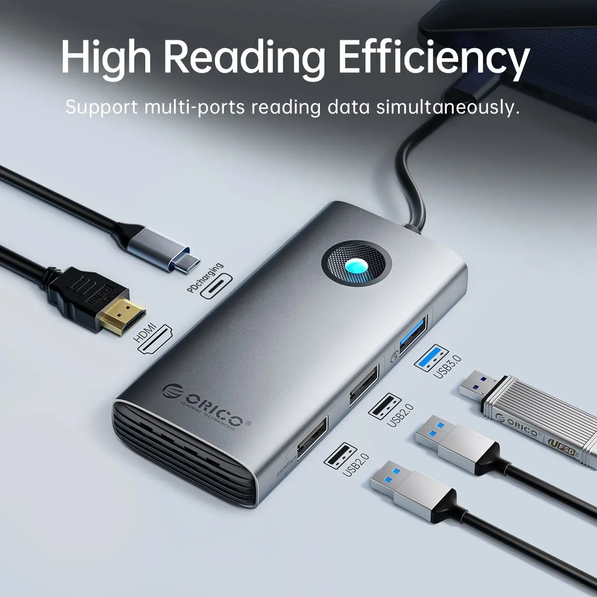 Orico stație de andocare Docking Station Type-C Power Distribution 60w - PW11-5P-GY-EP - HDMI, USB3.0 x1, USB2.0 x1 - image 1