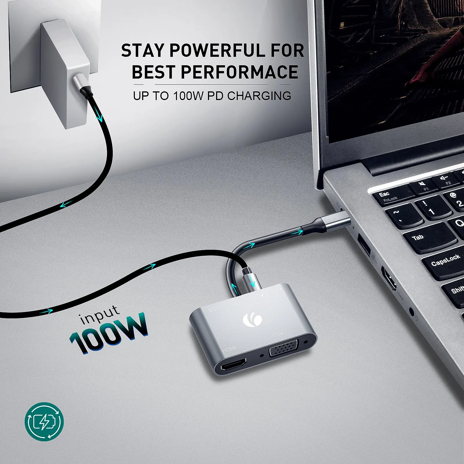 VCom докинг станция Docking Station Type-C Power Distribution 3.0 100W - HDMI, Type-C x 1, USB3.0 - CU4511 - image 2