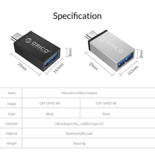 Orico преходник Adapter OTG -  USB Micro B to USB3.0 AF - CBT-UM01-BK - image 18