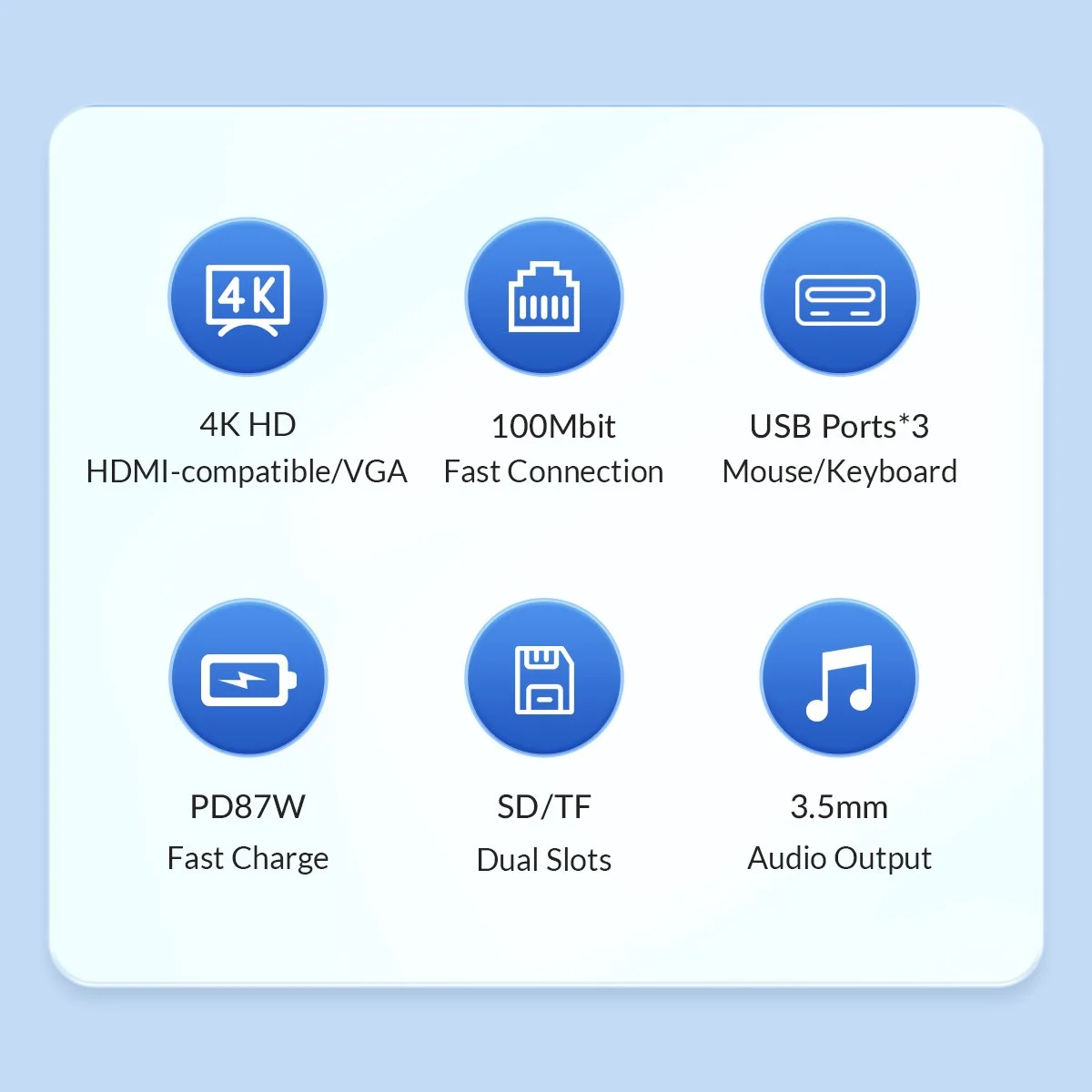 Orico докинг станция Type-C Docking Station Power Distribution 3.0 87W - HDMI, Type-C x 1, USB3.0 x 1, USB 2.0 x 2, LAN, SD, VGA, Audio - MDK-10P-BK - image 5