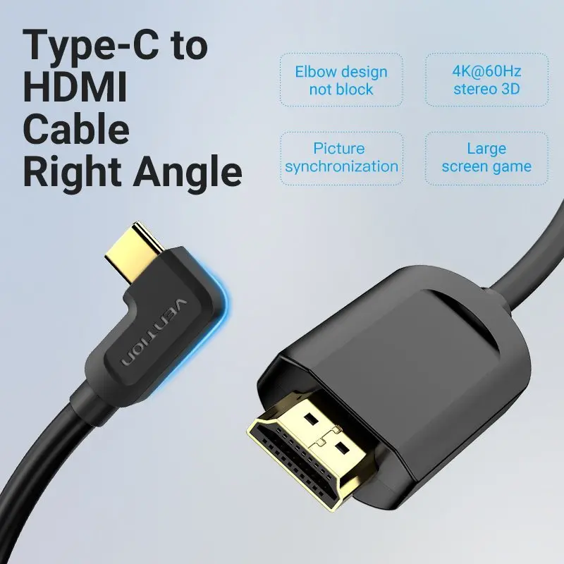 Vention Кабел Type-C to HDMI Cable Right Angle 1.5M Black - CGVBG - image 3