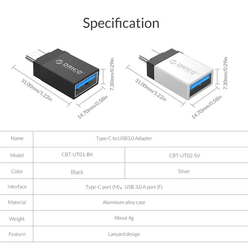 Orico Αντάπτορας OTG USB3.0 AF σε Type-C - CBT-UT01-BK - 19