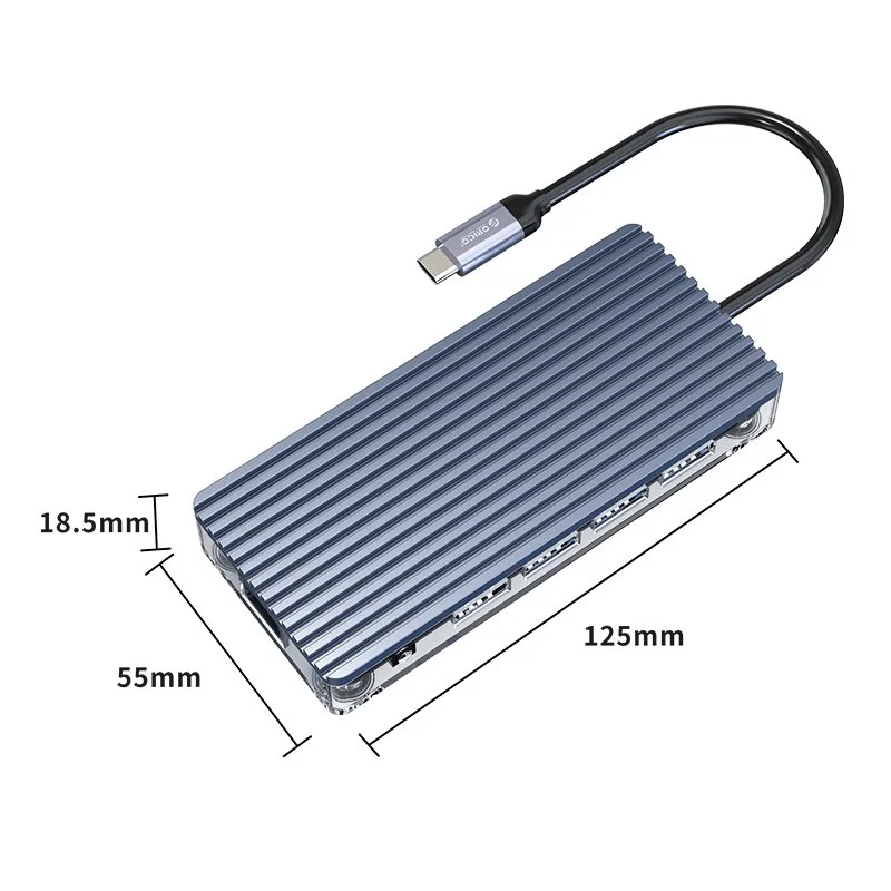 Orico докинг станция Type-C Docking Station Power Distribution 3.0 100W - HDMI, Type-C x 1, USB3.0 x 3, USB 2.0 x 1, LAN, SD, VGA, Audio - WB-11P-GY - image 1