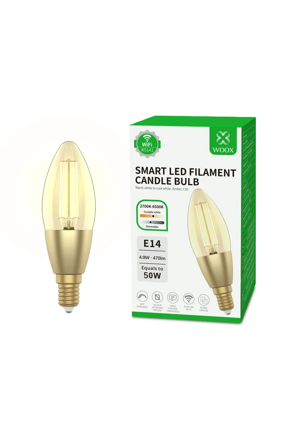 Woox смарт крушка Light - R5141 - WiFi Smart Filament Candle Blub E14 Type C37, 4.9W/50W, 470lm - image 4