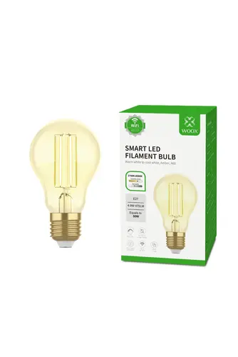 Woox смарт крушка Light - R5137 - WiFi Smart Filament LED Bulb E27, Type A60, Amber, Warm and Cool White, 4.9W/50W, 470 lm - image 2