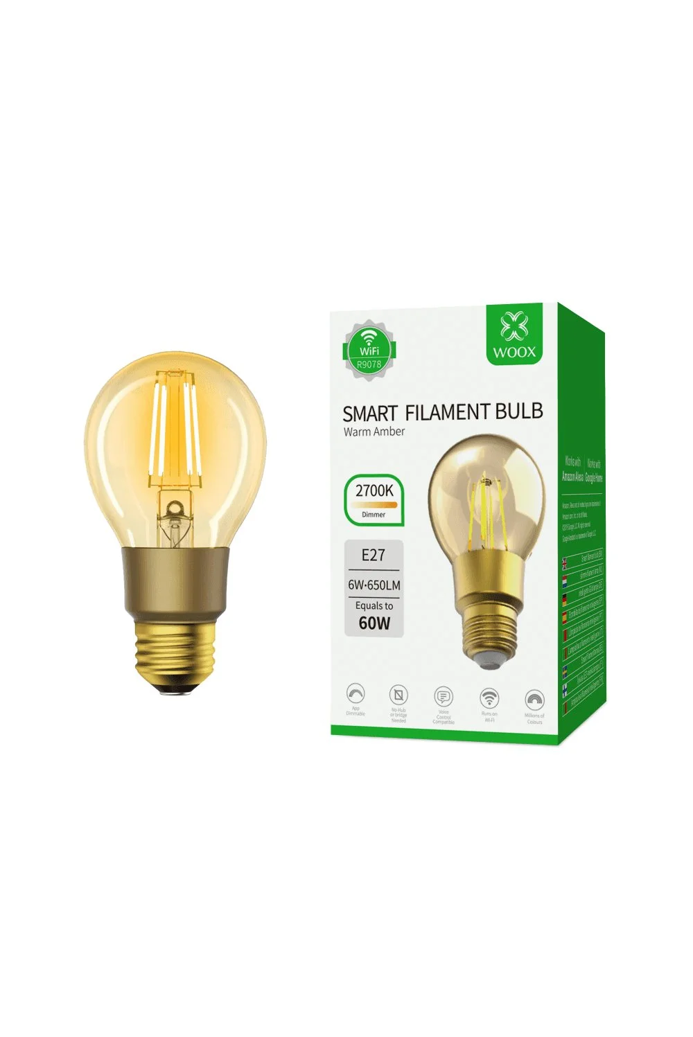 Woox смарт крушка Light - R9078 - WiFi Smart Filament LED Bulb E27, 6W/60W, 650lm