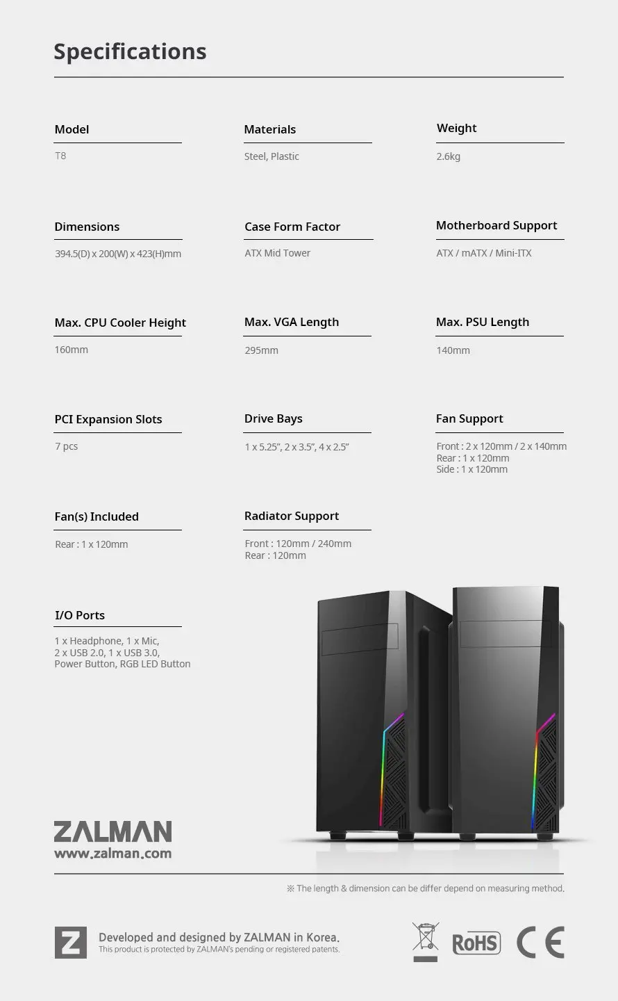 Zalman carcasă pentru computer Case ATX - T8 - RGB - image 10