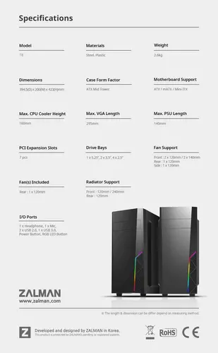 Zalman carcasă pentru computer Case ATX - T8 - RGB - 11