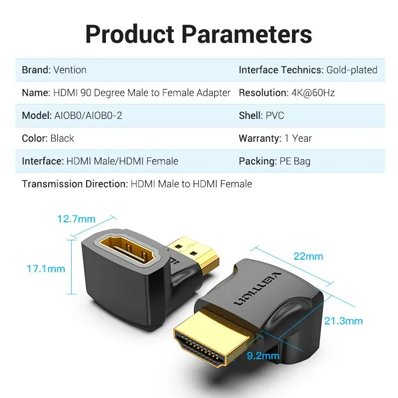 Vention Адаптер Adapter HDMI Right Angle 90 Degree M/F - AIOB0 - image 11