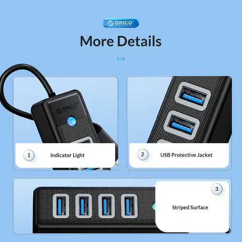 Orico Hub USB3.1 cu 3 porturi - 2 x USB3.0, 1 x Type C, Negru - PWC2U-C3-015-BK - 9