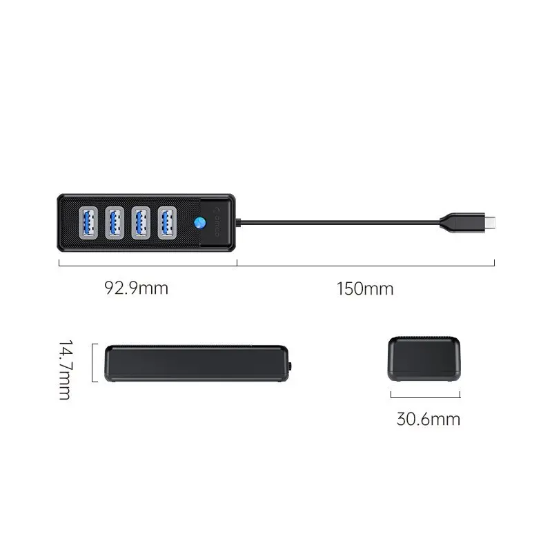 Orico Hub USB3.1 Type-C 4 θυρών - 4 x USB3.0 Μαύρο - PW4U-C3-015-BK - image 1