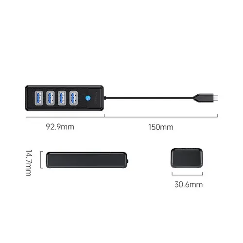 Orico Hub USB3.1 Type-C cu 4 porturi - 4 x USB3.0 Negru - PW4U-C3-015-BK - 2