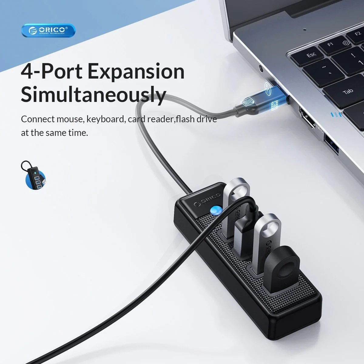 Orico хъб HUB USB3.1 Type-C 4 port - 4 x USB3.0 Black - PW4U-C3-015-BK - image 5