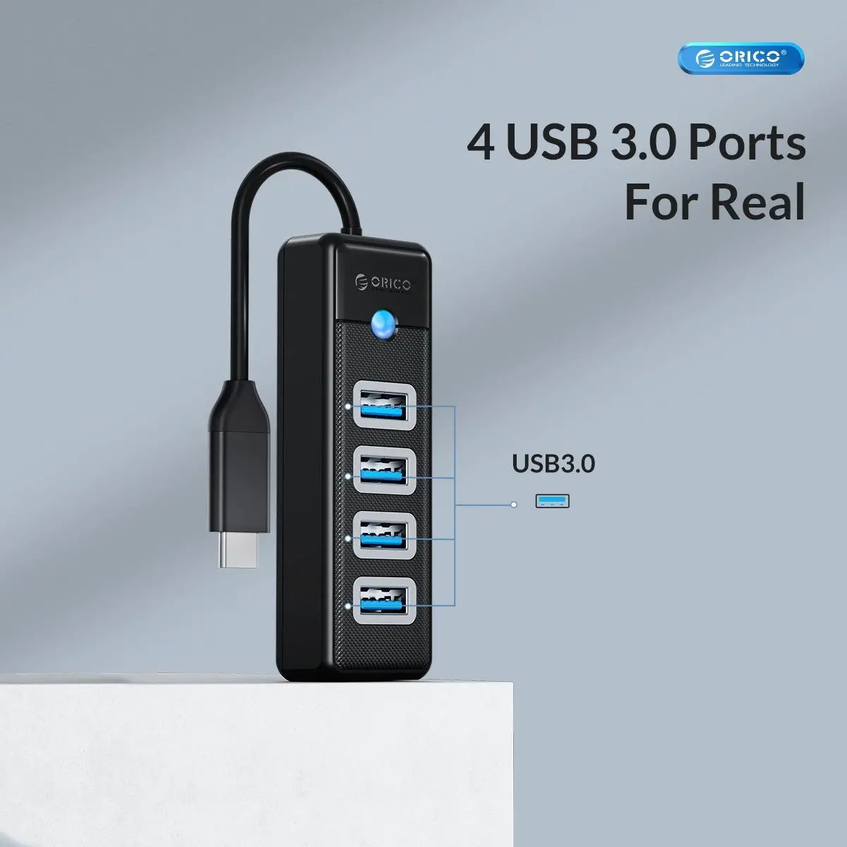 Orico Hub USB3.1 Type-C cu 4 porturi - 4 x USB3.0 Negru - PW4U-C3-015-BK - image 7
