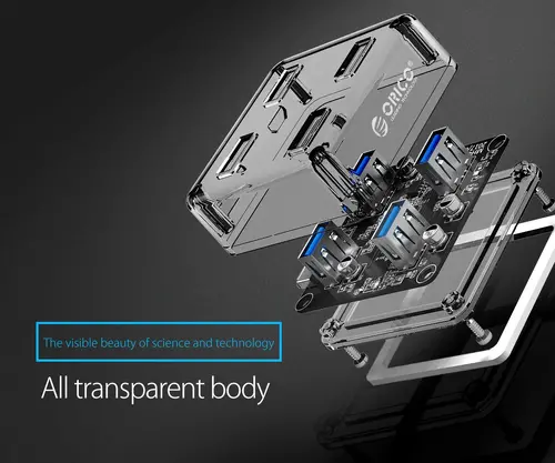 Orico хъб USB3.0 HUB 4 port transparent, 1m cable - MH4U-U3-10-CR - image 6