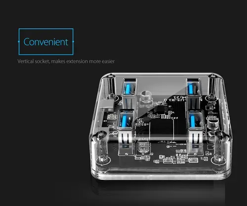 Orico хъб USB3.0 HUB 4 port transparent, 1m cable - MH4U-U3-10-CR - image 9