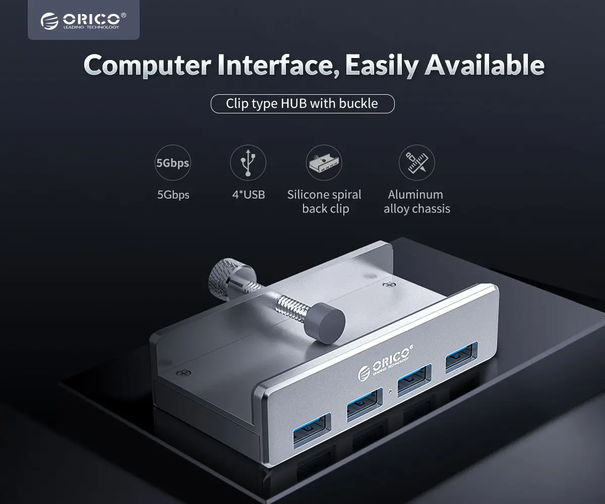 Orico хъб USB 3.0 HUB Clip Type 4 port - Aluminum - MH4PU-SV - image 5
