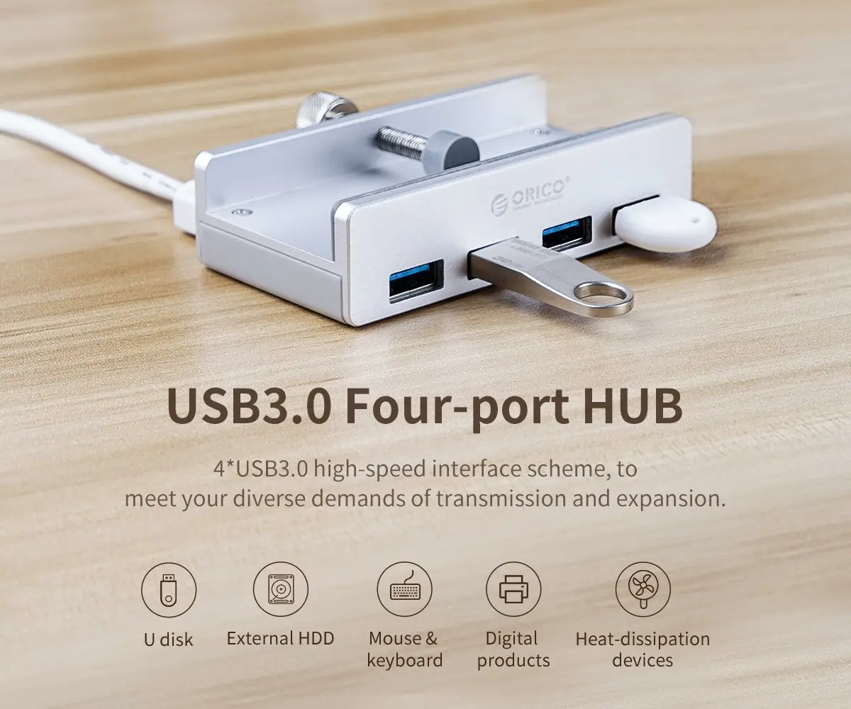 Orico хъб USB 3.0 HUB Clip Type 4 port - Aluminum - MH4PU-SV - image 8