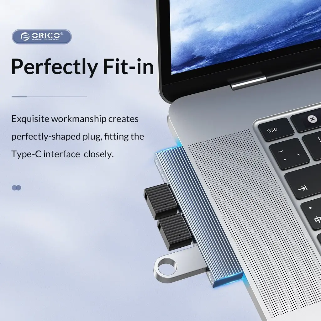Orico хъб USB3.0/2.0 HUB 3 port TYPE C, Aluminum - AH-W13-GY - image 10