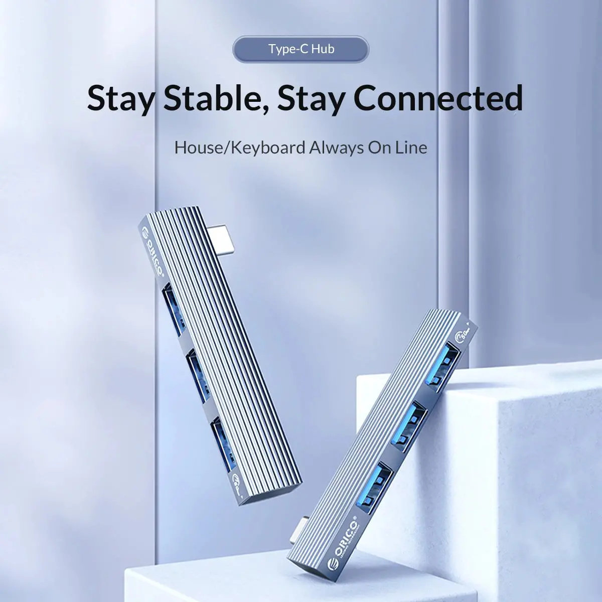 Orico хъб USB3.0/2.0 HUB 3 port TYPE C, Aluminum - AH-W13-GY - image 3
