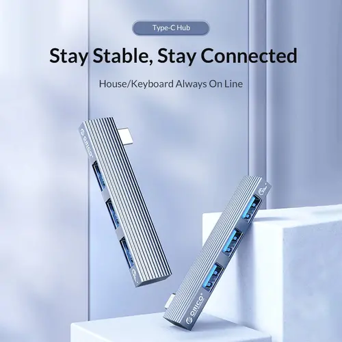 Orico хъб USB3.0/2.0 HUB 3 port TYPE C, Aluminum - AH-W13-GY - image 3