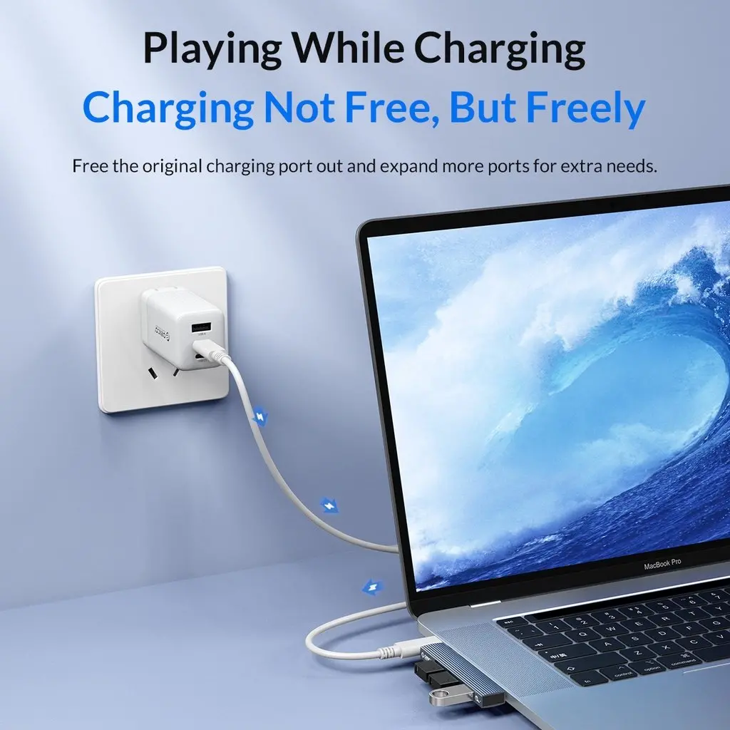 Orico хъб USB3.0/2.0 HUB 3 port TYPE C, Aluminum - AH-W13-GY - image 5