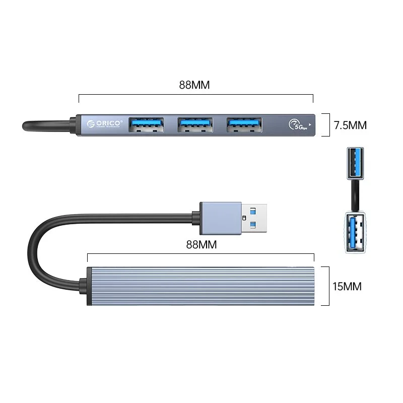 Orico хъб USB3.0/2.0 HUB 4 port, Aluminum - AH-A13-GY - image 2