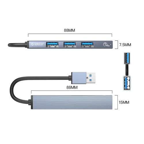 Orico hub USB3.0/2.0 HUB 4 port, αλουμίνιο - AH-A13-GY - 3