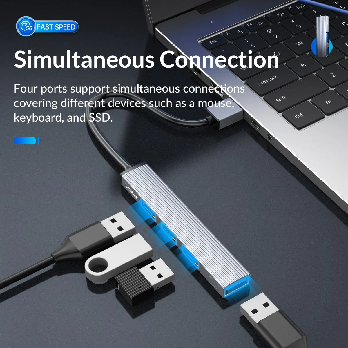 Orico хъб USB3.0/2.0 HUB 4 port, Aluminum - AH-A13-GY - image 8