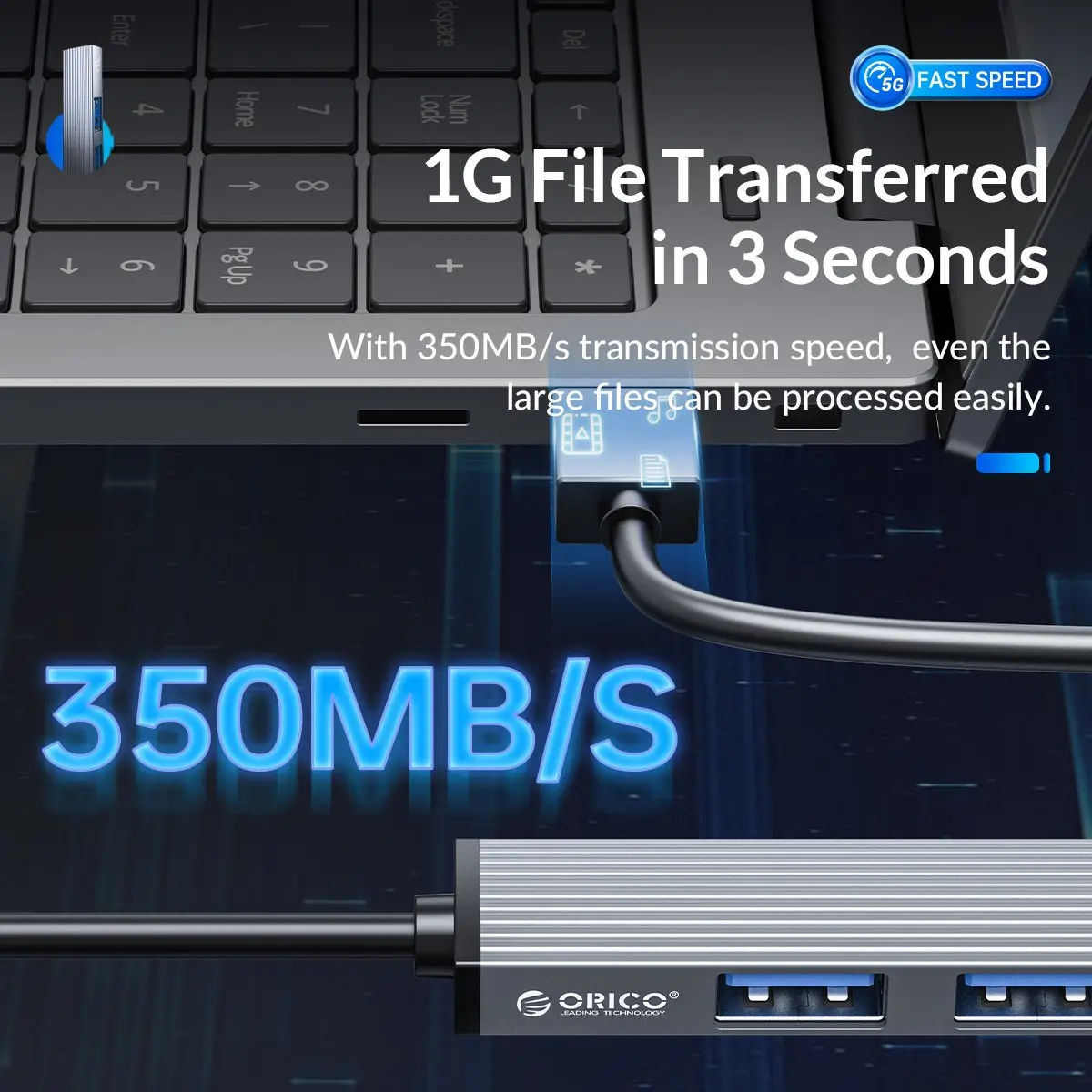 Orico хъб USB3.0/2.0 HUB 3 port + card reader, Aluminum - AH-A12F-GY - image 4
