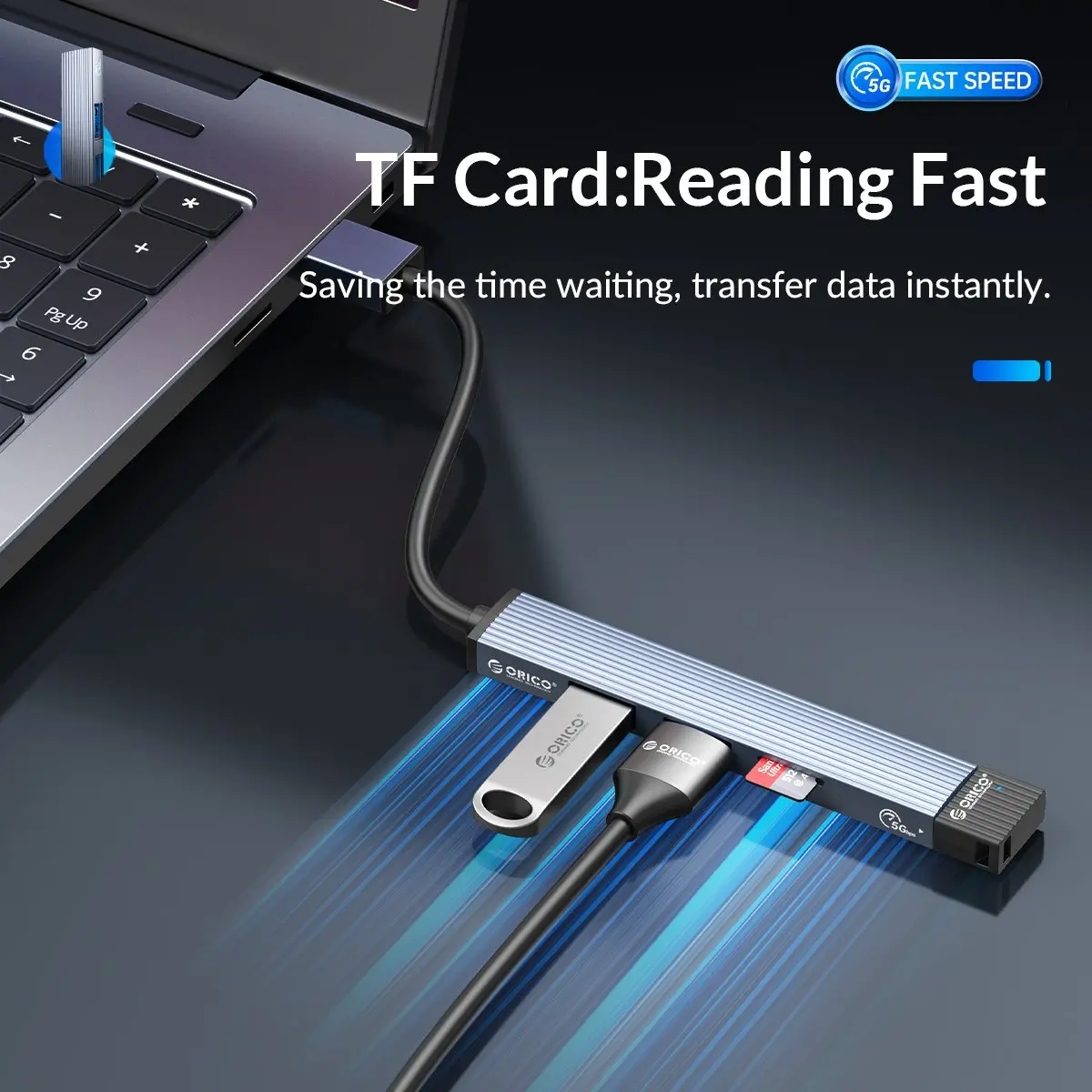 Orico хъб USB3.0/2.0 HUB 3 port + card reader, Aluminum - AH-A12F-GY - image 6