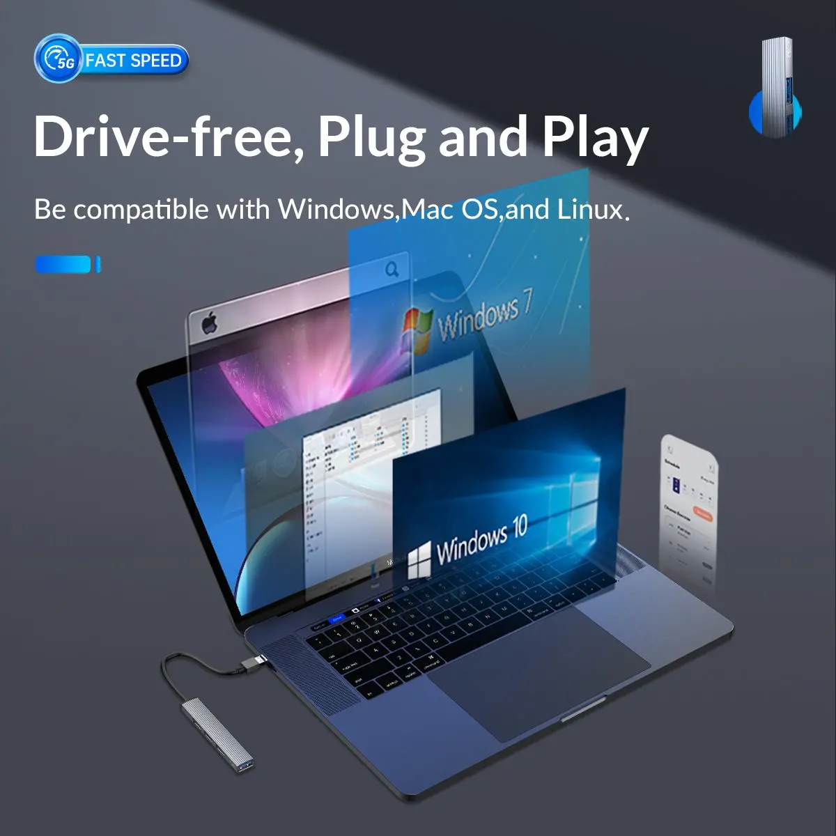 Orico хъб USB3.0/2.0 HUB 3 port + card reader, Aluminum - AH-A12F-GY - image 7