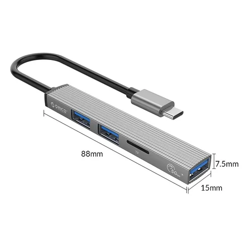 Orico хъб USB3.0/2.0 HUB 3 port + card reader TYPE C, Aluminum - AH-12F-GY - image 6