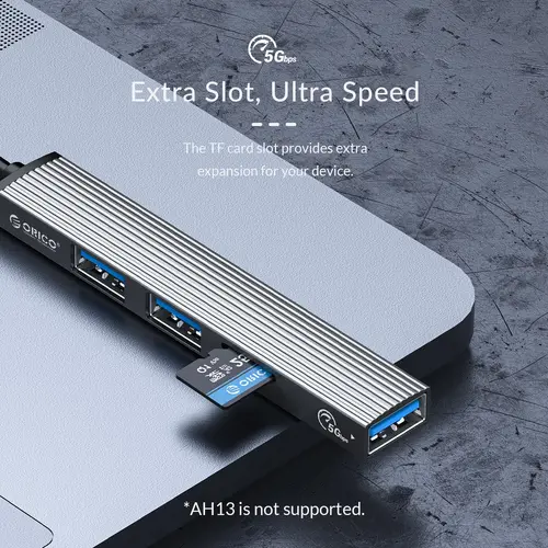 Orico Hub USB3.0/2.0 3 θυρών + card reader TYPE C, αλουμινίου - AH-12F-GY - 8