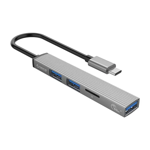 Orico хъб USB3.0/2.0 HUB 3 port + card reader TYPE C, Aluminum - AH-12F-GY