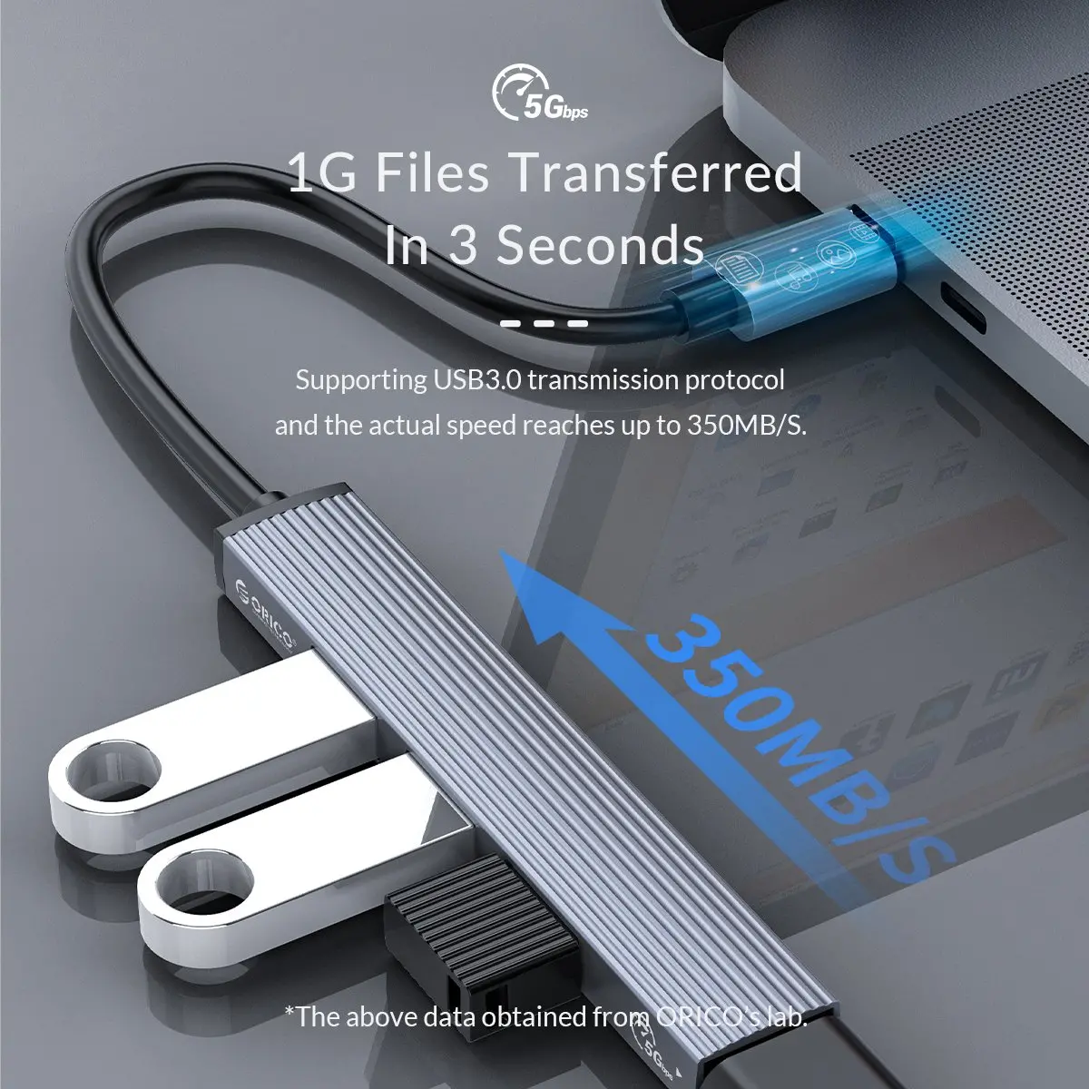 Orico Hub USB3.0/2.0 cu 4 porturi - intrare Type-C - AH-13-GY - image 11