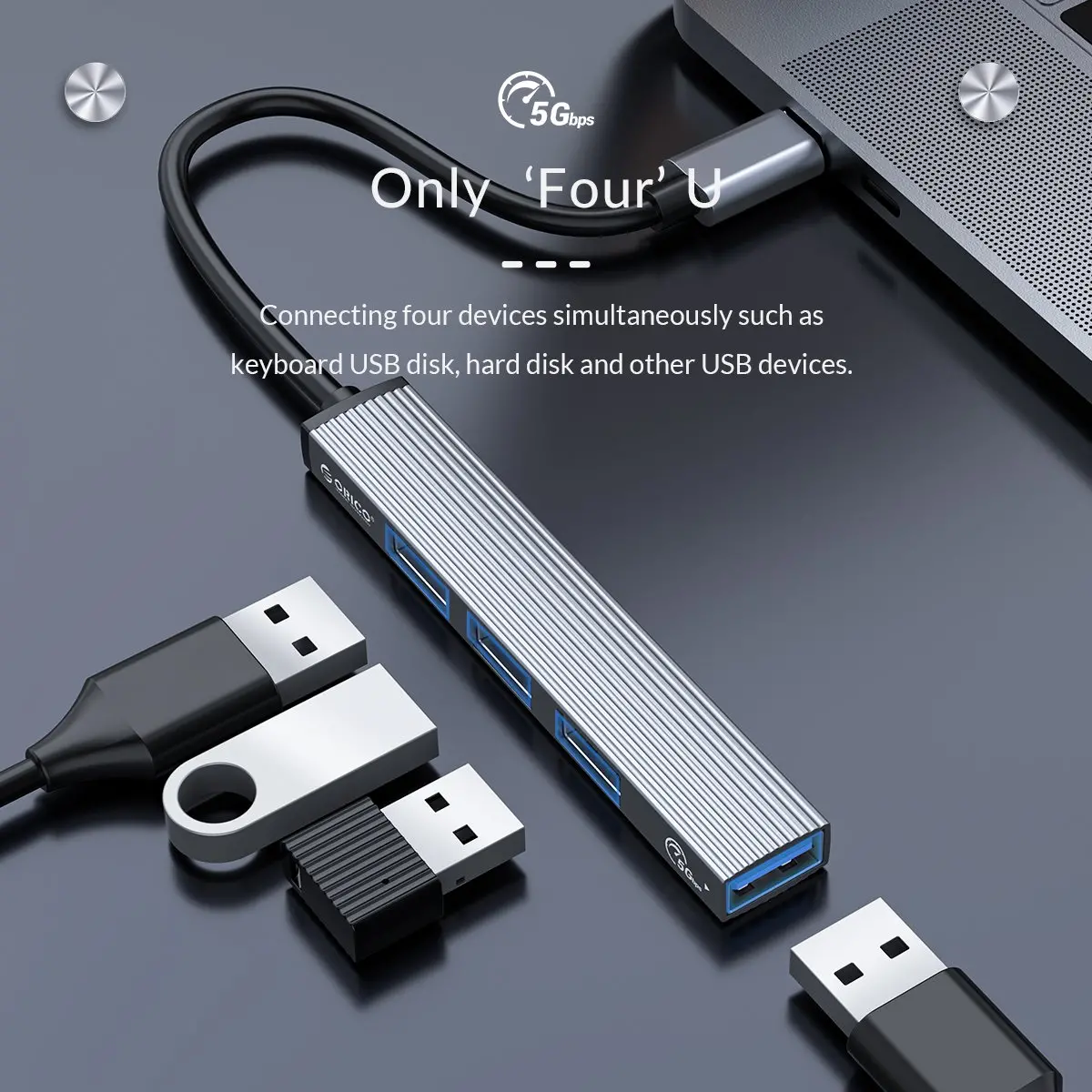 Orico Hub USB3.0/2.0 cu 4 porturi - intrare Type-C - AH-13-GY - image 12