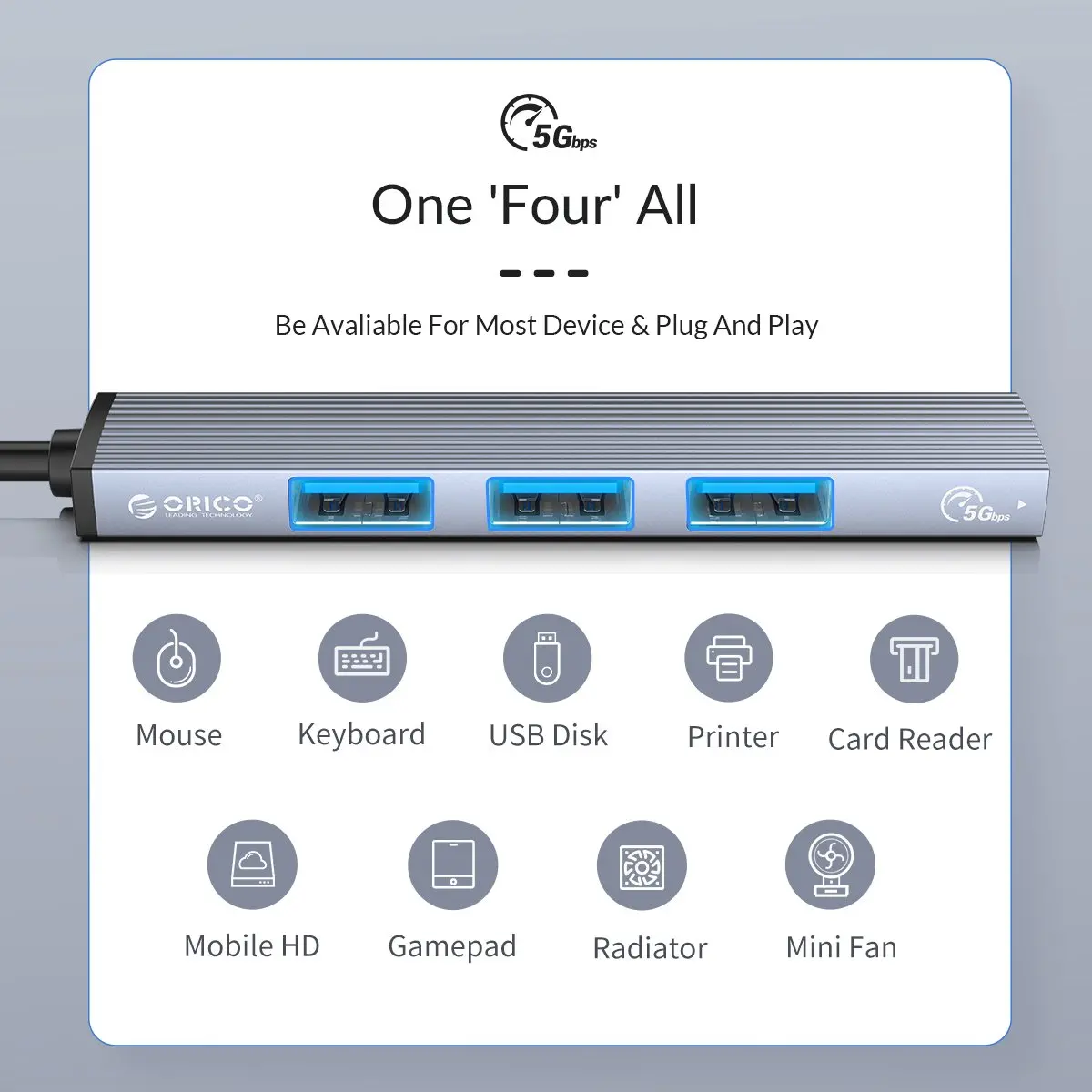 Orico Hub USB3.0/2.0 4 θυρών - είσοδος Type-C - AH-13-GY - image 13