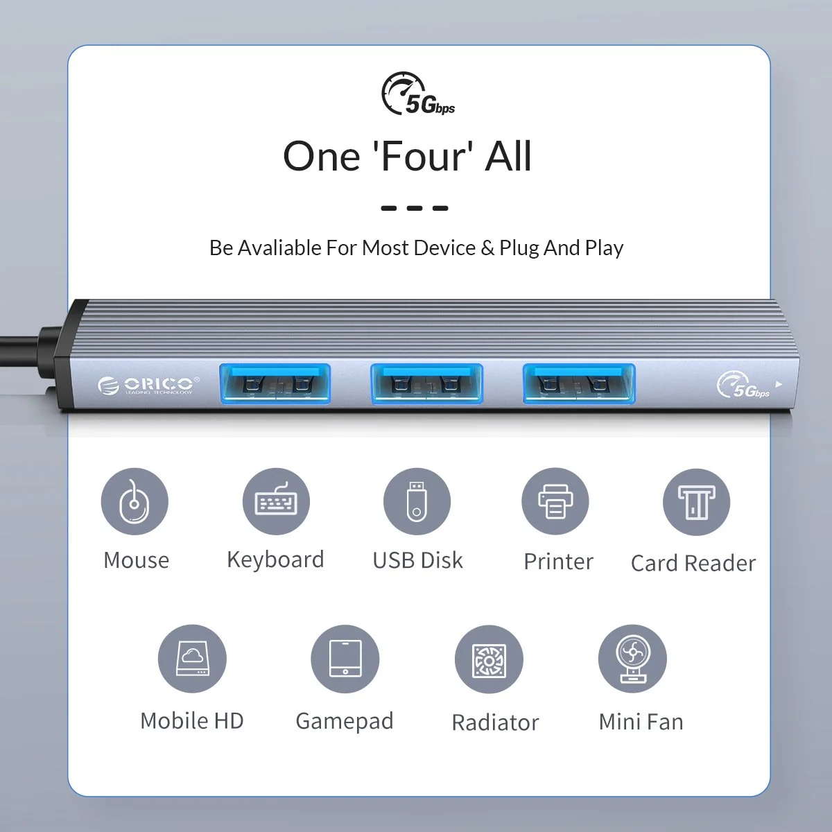 Orico хъб USB3.0/2.0 HUB 4 port - Type-C input - AH-13-GY - image 13