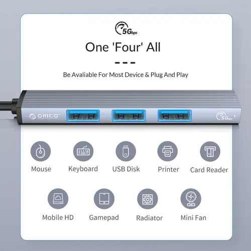 Orico Hub USB3.0/2.0 4 θυρών - είσοδος Type-C - AH-13-GY - 14